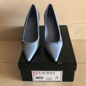 S 7 Ralph Lauren Pointed Toe Blue Pumps Suede Trim
